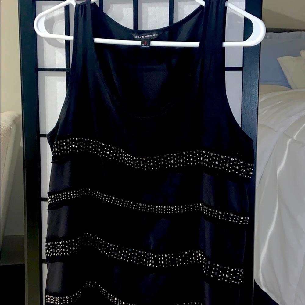 Black rhinestone sleeveless blouse